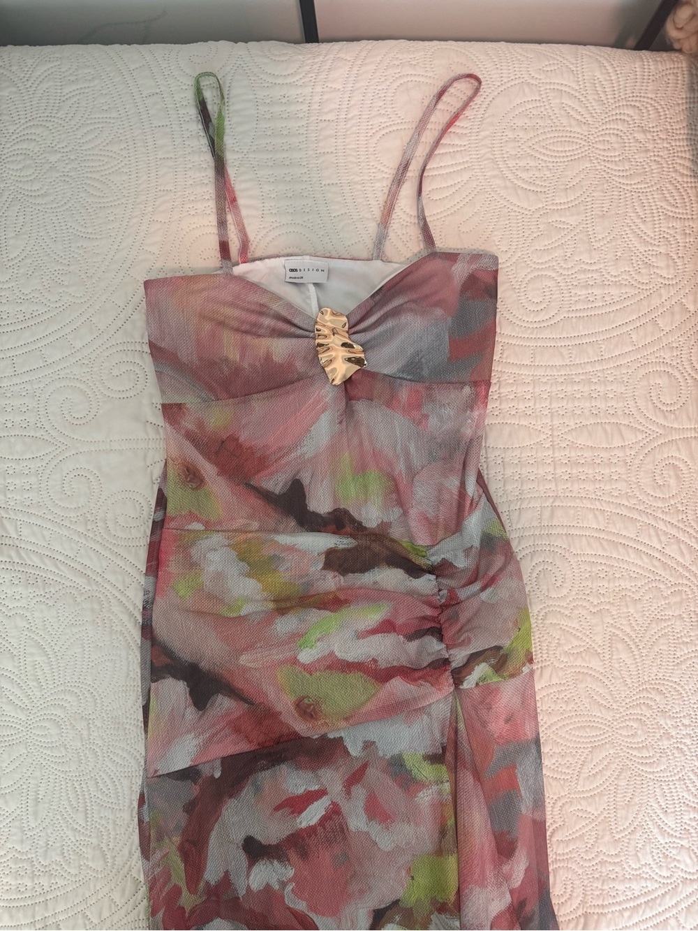 ASOS Pink Green Multicolor Floral Print Maxi Dress